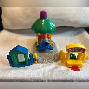 Little People carnival swinging airplane ride, bottle game and mirror